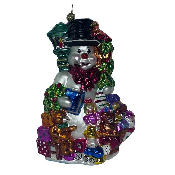 Christopher Radko Retro Glass Snowman Christmas Ornament Hand-Paint Multicolor - Picture 1 of 13